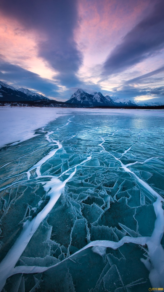 Photo:  Cracks in ice, Abraham Lake, Alberta, Canada 